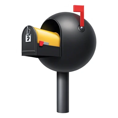 Black spherical object with a fuse attached, sitting inside open mailbox sticker