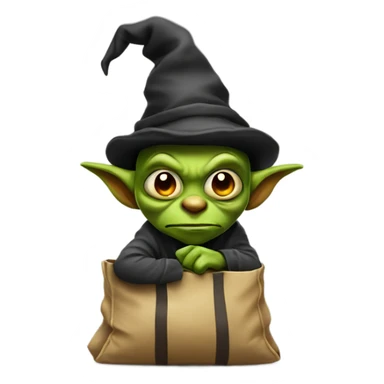Goblin with a loot bag wearing hat for his eyes not to be seen sticker