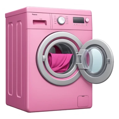 
pink washing machine mid-cycle with clothes tumbling inside sticker