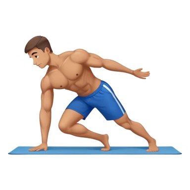 buff man blue shorts doing plank exercise on yoga mat sticker