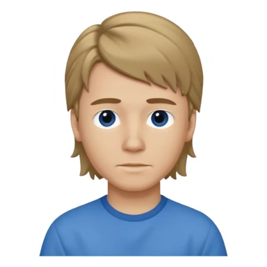 boy with dark blonde hair in a mullet with a neat blue shirt (blouse) sticker