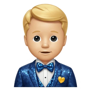 Mickey Rooney with golden blonde hair, dark blue sequin suit with bow tie sticker