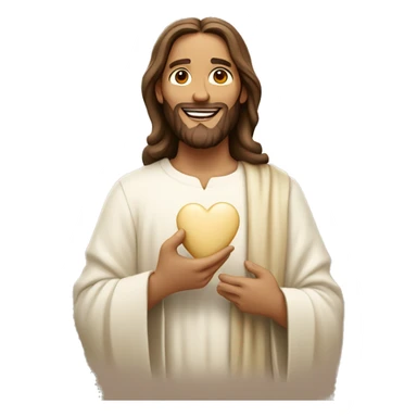 Jesus holding a cream beige heart and smiling  sticker