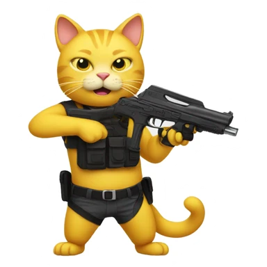 Yellow cat with a gun sticker