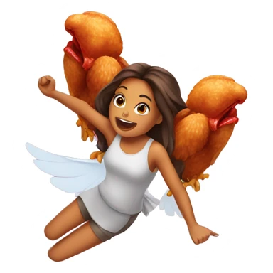 a girl flying with two bbq chicken wings on her back sticker