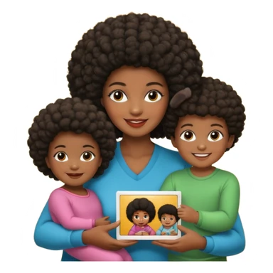 afro hair Dark Skin mom with two children, one young boy and a baby girl in polaroid picture  sticker