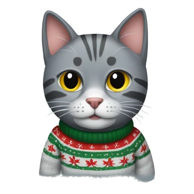 grey cat wearing christmas sweater sticker