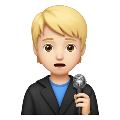 emoji student nervous afraid to speak, shy face, microphone crossed, white background sticker