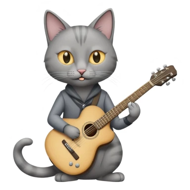 thin grey cat play guitar, long full body sticker
