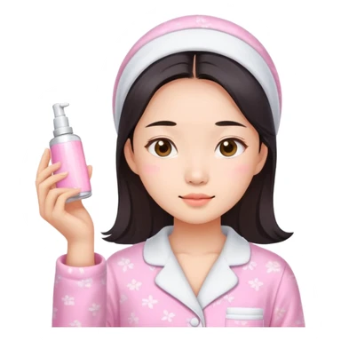 angelic asian girl doing skin care in pink pajamas sticker