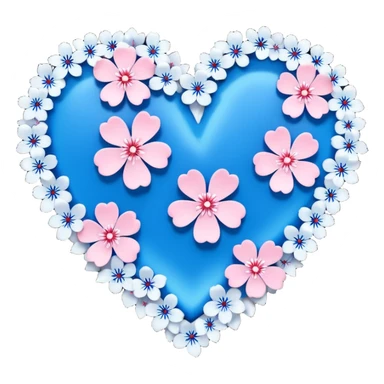  blue sakura heart, heart made of white sakura petals with pink accents, remove background sticker