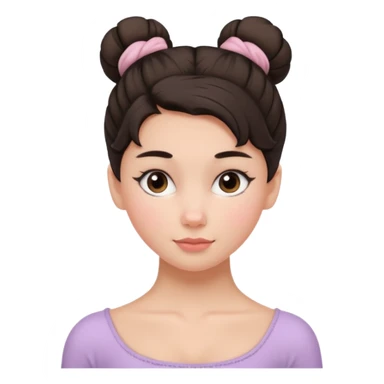 white girl a single messy ballet bun, dark hair,  sticker