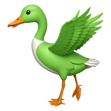 Emoji of a running goose with a very long neck and two legs. Use 🪿 shape but color it bright green (#39C700). The wings must be pressed tightly against the body, fully folded with no gap or spread. Do NOT show wings flapping or extended sticker