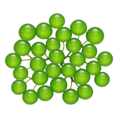 A cute emoji-style sea grape (Caulerpa lentillifera), 
made of tiny translucent green bubbles clustered together, 
glossy jelly-like texture, fresh ocean feel, 
simple and clean emoji design, minimal shading, 
rounded shapes, bright green color, isolated on transparent background sticker