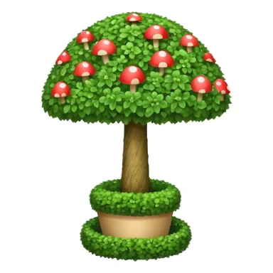mushroom shaped topiary tree emoji, umbrella shaped green bush, cute emoji style, white background sticker