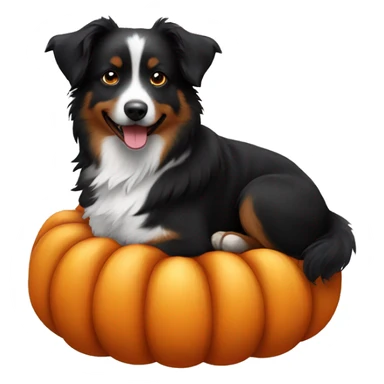Small black australian shepherd dog in a pumpkin sticker