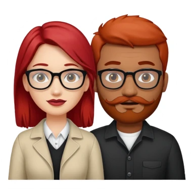 White red hair girl without glasses and brown indian guy with moustache and beard with glasses black hair  sticker