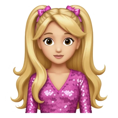 Ariana Grande with long golden blonde hair,  pink sequin outfit sticker
