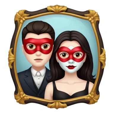 Man killer on mask in mirror behind woman sticker