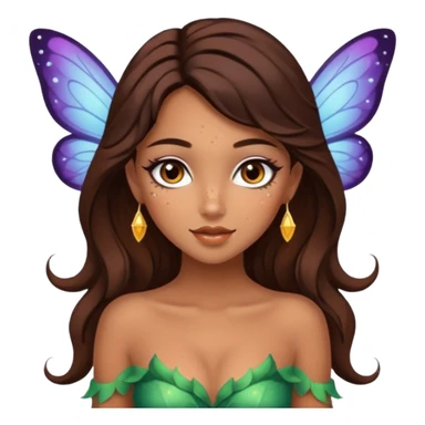 Pretty girl with caramel skin. Dark brown hair and brown eyes. She has freckles. Wearing sexy makeup. Wearing a fairy costume. wearing heels sticker
