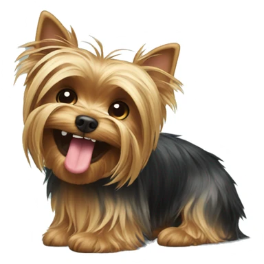 A Yorkshire terrier with a slipper in his teeth.  sticker