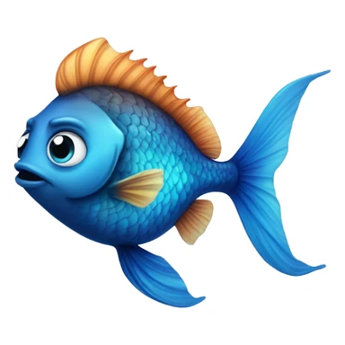 Super handsome fish with dar wavy hair and a beard and blue eyes viewed drom the side sticker