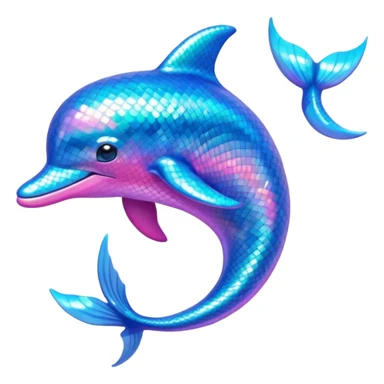 Emoji of a sparkly dolphin with blue and pink light aquamarine colours shells and mermaid vibes very 2000s mermaid aquatic aesthetic sticker