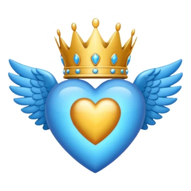 Un emoji de corazón completamente azul con alas y una corona sticker