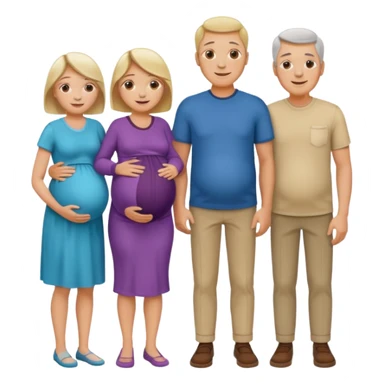 I want a couple with a wife that’s pregnant and then on the male side standing next to him is his family mom is sick the dad is fine  and his siblings and grandparents are okay smiling. sticker