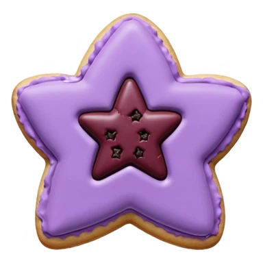 realistic pastel purple cookie with a soft, crumbly texture, fine surface cracks, matte baked finish, star-shaped jam cutout revealing glossy dark berry filling sticker