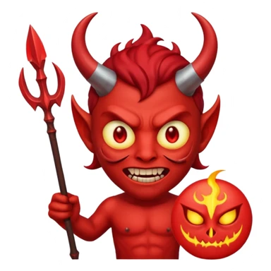 satan emoji holding a trident. make him red and scary sticker