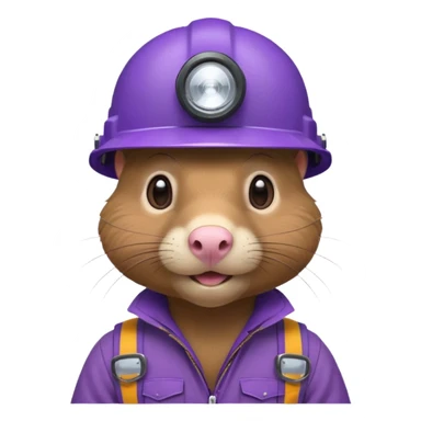 a mole rat, purple helmet, headlamp, brown worker cloth sticker