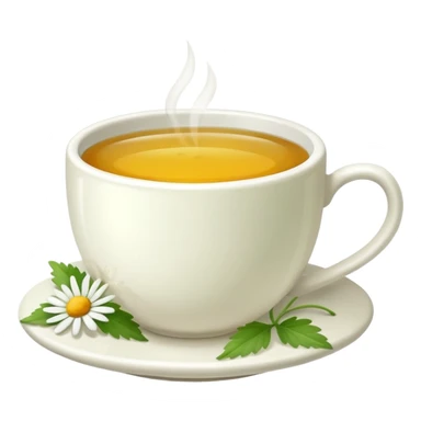 Te de manzanilla - taza blanca con una hoja a un lado del plato- No dentro sticker