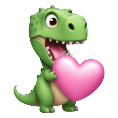 dino holding a pink heart sticker