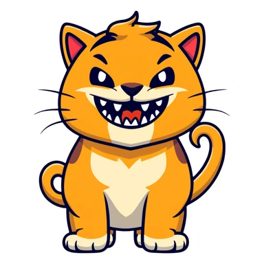 saber-toothed cat with comically small body and ridiculously oversized canine teeth, tiny head with massive fangs that dwarf the entire body sticker