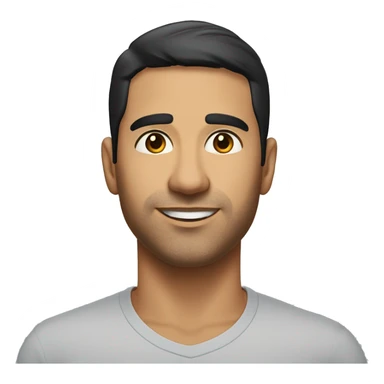 A head and shoulders shot of a 35 year old Hispanic man, with short black hair,   with brown eyes wearing a t-shirt. sticker