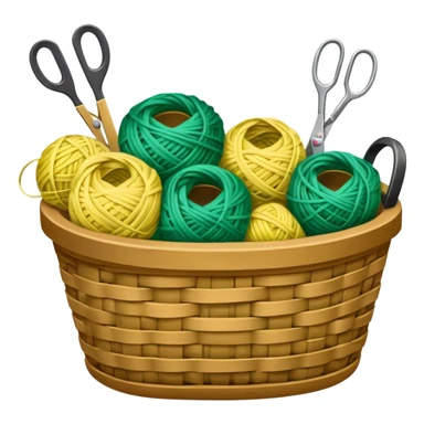 A tidy basket with neatly arranged green and yellow skeins and scissors. sticker