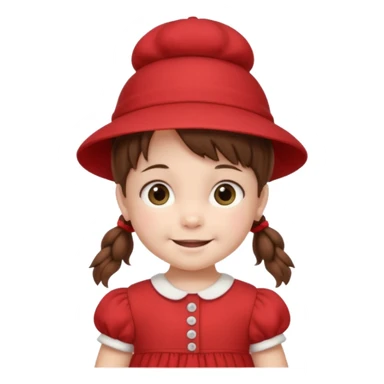 baby girl with brown hair and pigtails with a hat and red dress like My Neighbor Totoro movie sticker