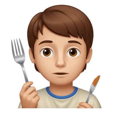 Brown hair boy allergic to soy, swollen face, fork in the hand  sticker