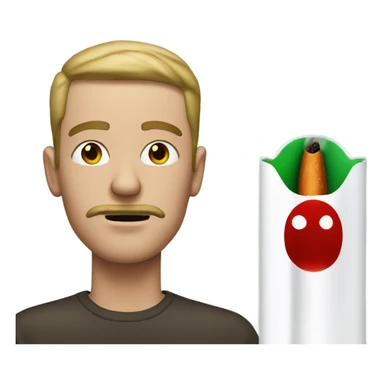 white man with red eyes due to a cold smoking a tan cigarette filled with green in his mouth sticker