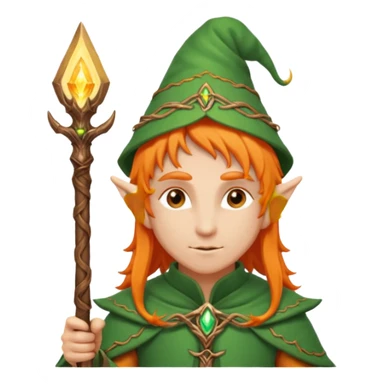 Orange Haired Elf, old Mage elf with glowing orange staff sticker