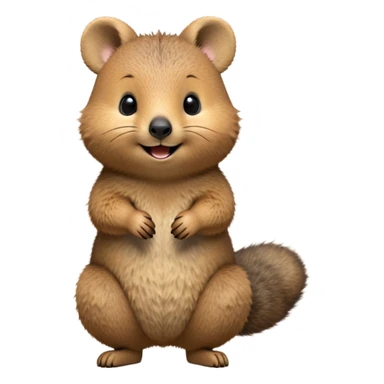 cinematic-quokka-realistic-full-body-standing on its hind legs hunched over-emoji,-small-round-frame-balanced-on-tiny-strong-hind-legs,giant fluffy cheeks large smile-fluffy-brown-fur-radiating-a-warm-softness skinny tail, ,-big-round-eyes-filled-with-joy-and-innocence,-tiny-clawed-paws-held-close-to-chest,-cheerful-smile-exuding-endearing-happiness,-simplified-yet-realistic-focused-features,-highly-detailed,-glowing-with-a-sunny-warmth, expressive eyes  sticker