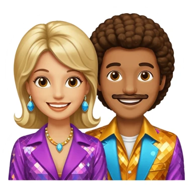 hombre y mujer bailando con ropa de disco de los 70s sticker