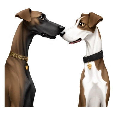 Two aristocrat dog black and white galgo kiss with women brown hair  sticker