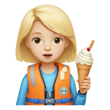girl blonde kid wearing lifejacket, eating ice cream sticker