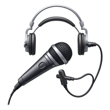 Create an emoji for podcasting. Show a microphone with headphones, symbolizing the recording of a podcast. Use modern, professional colors. Do not include any emojis or smiley faces. Make the background transparent. sticker