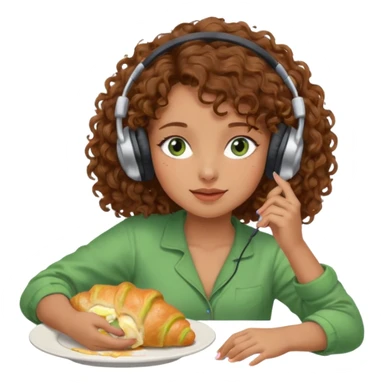Brown curly hair girl blue green eyes painting sleeping eating dancing listening to misic sticker