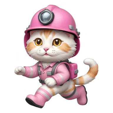 A cute white and pink cat dressed as engineer with a helmet running fast sticker