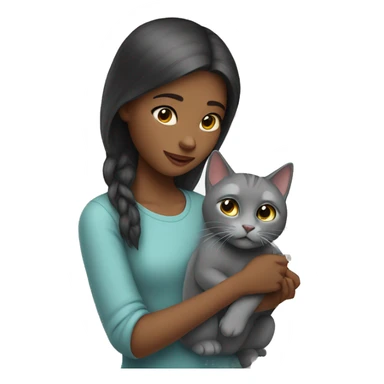 Girl petting a grey cat sticker