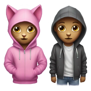 Pink cat alien with hoodie boy with hoodie and cat ears sticker